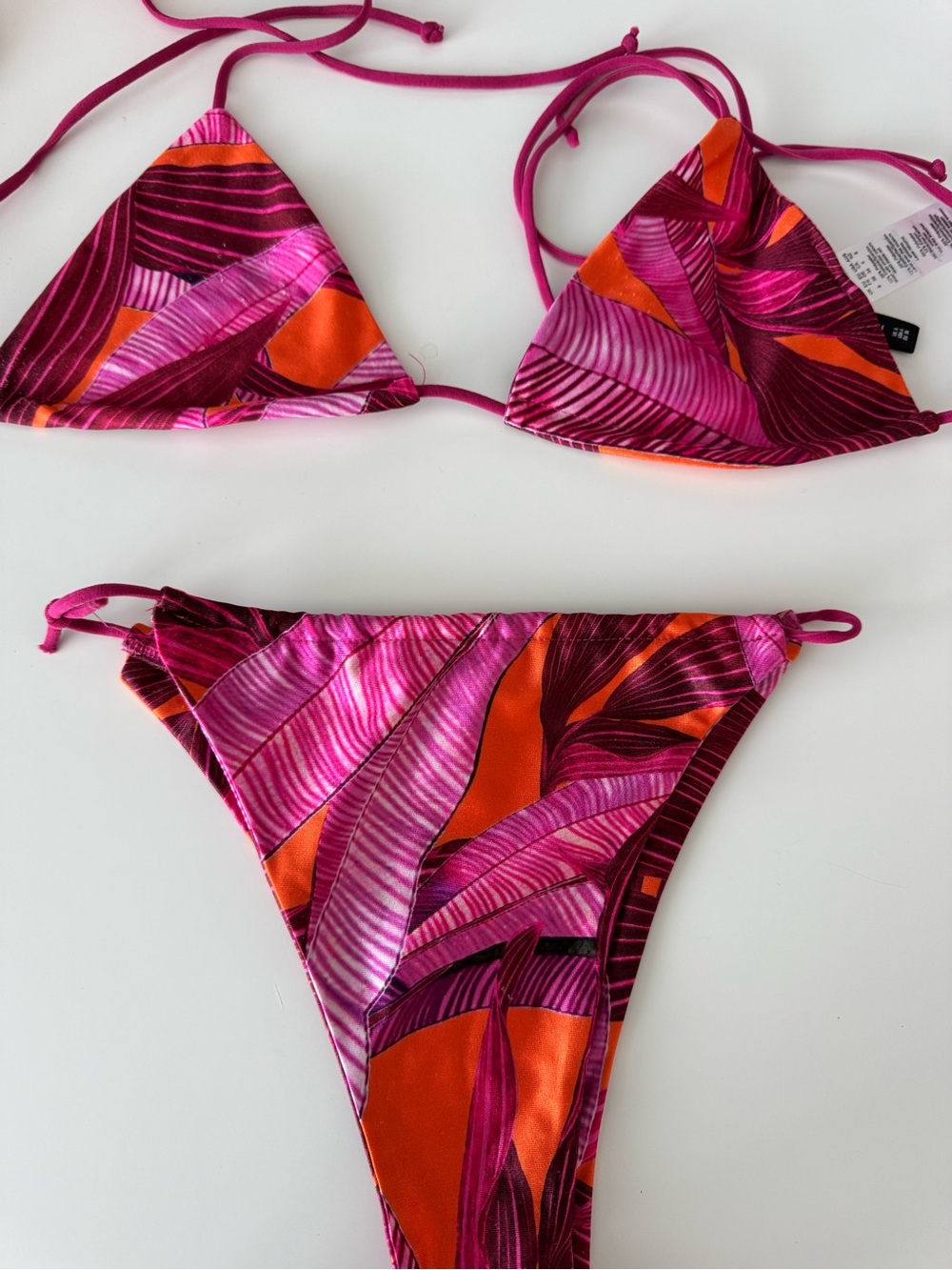 PrettyLittleThing Pink & Orange Leaf-Print Bikini Set